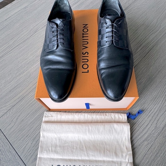 Louis Vuitton 📸 Black Leather Damier Style  Oxfords - Picture 1 of 15
